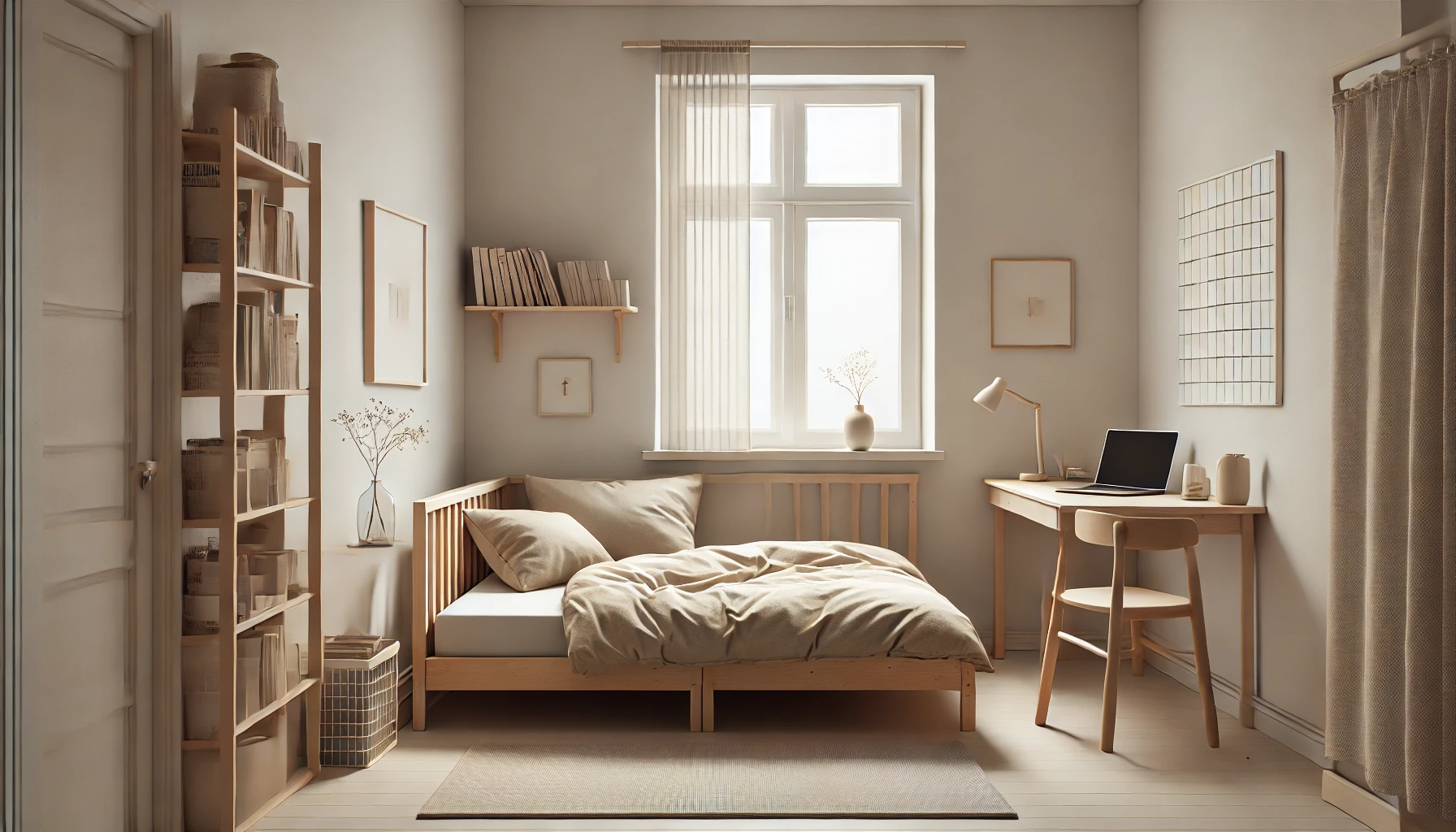 image d'en appartement minimaliste avec un lit d'appoint